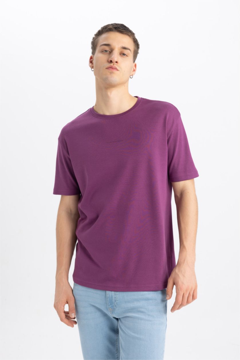 HOMME Violet T-Shirt Coupe Régulière Imprimé à Col rond