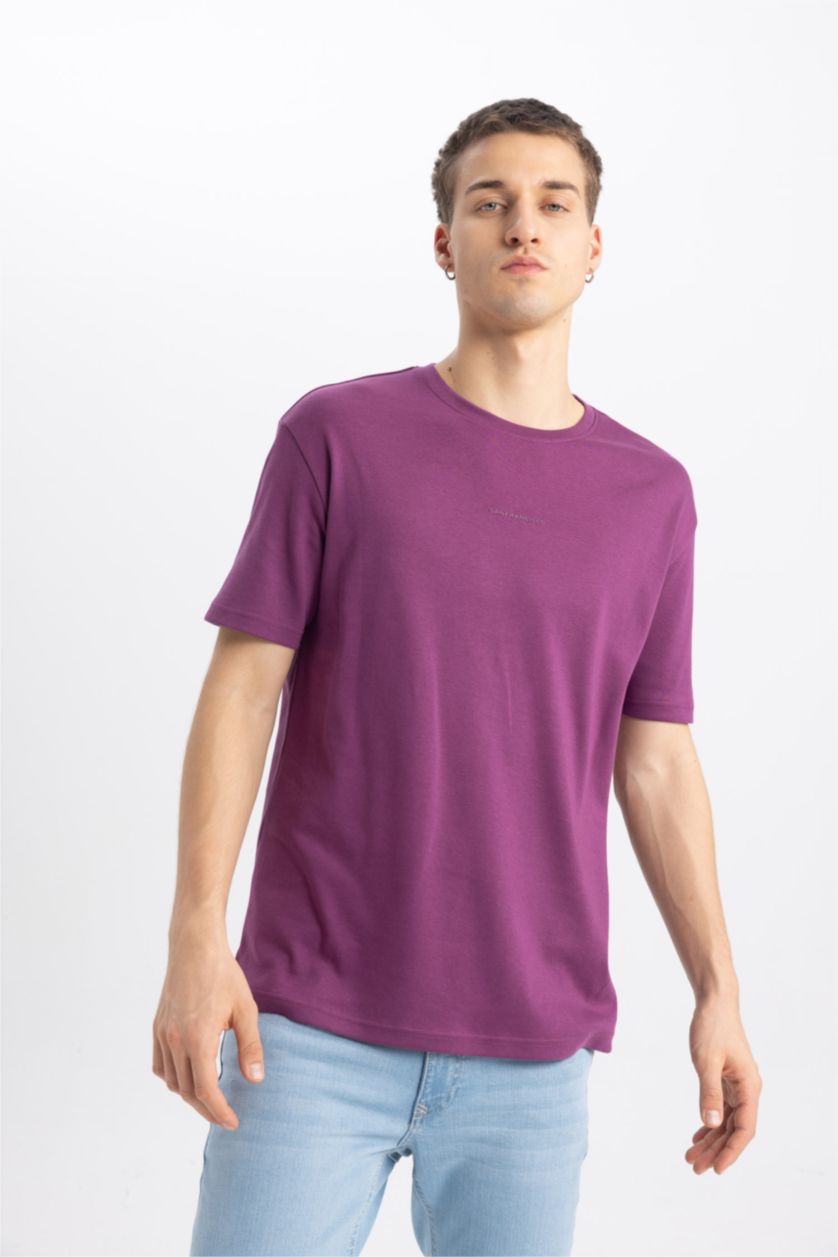 HOMME Violet T-Shirt Coupe Régulière Imprimé à Col rond