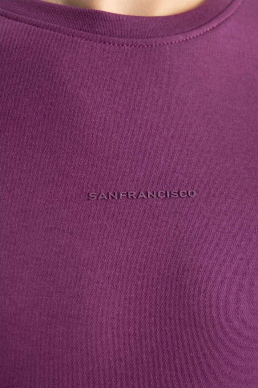 HOMME Violet T-Shirt Coupe Régulière Imprimé à Col rond