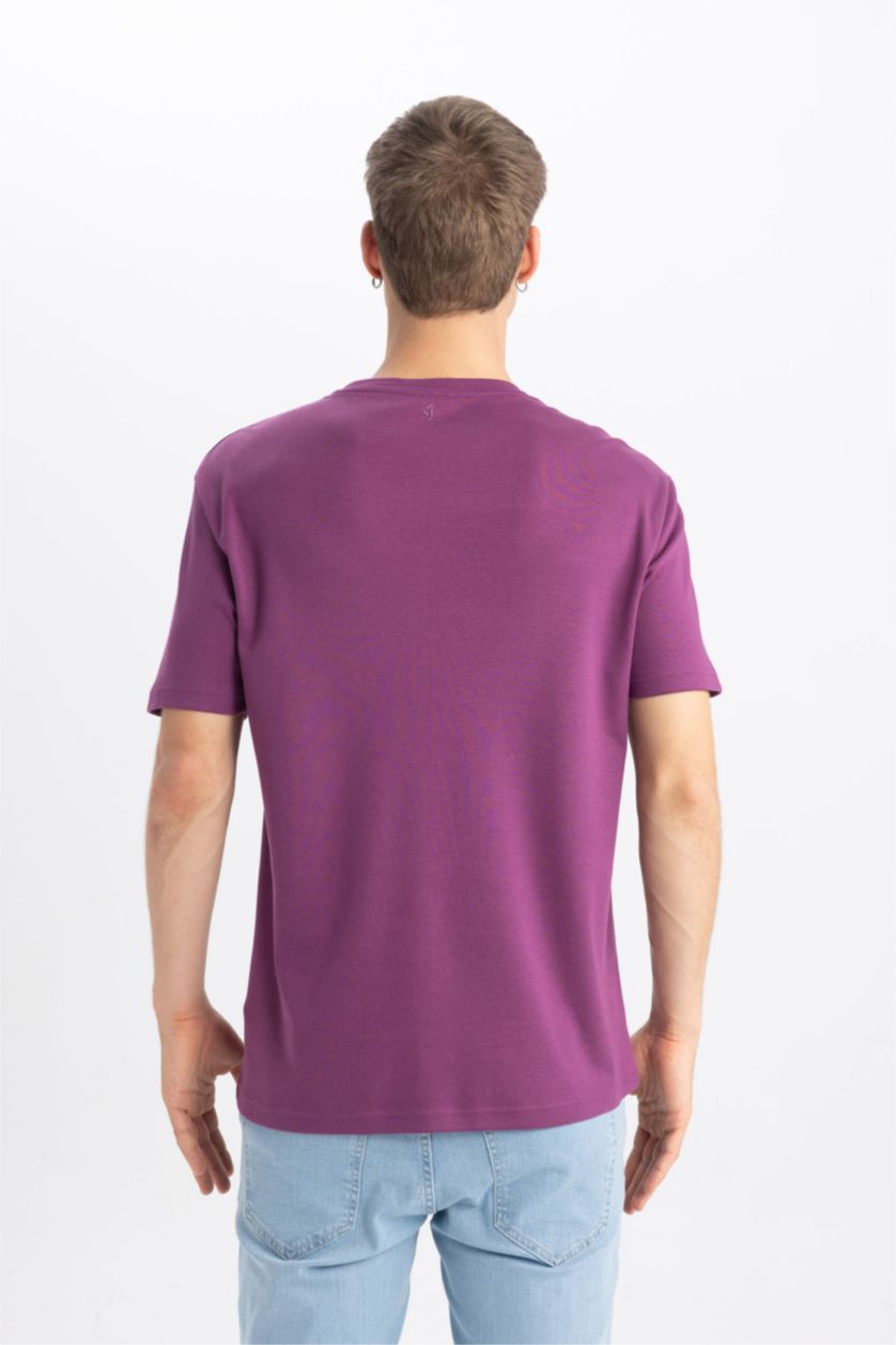 HOMME Violet T-Shirt Coupe Régulière Imprimé à Col rond