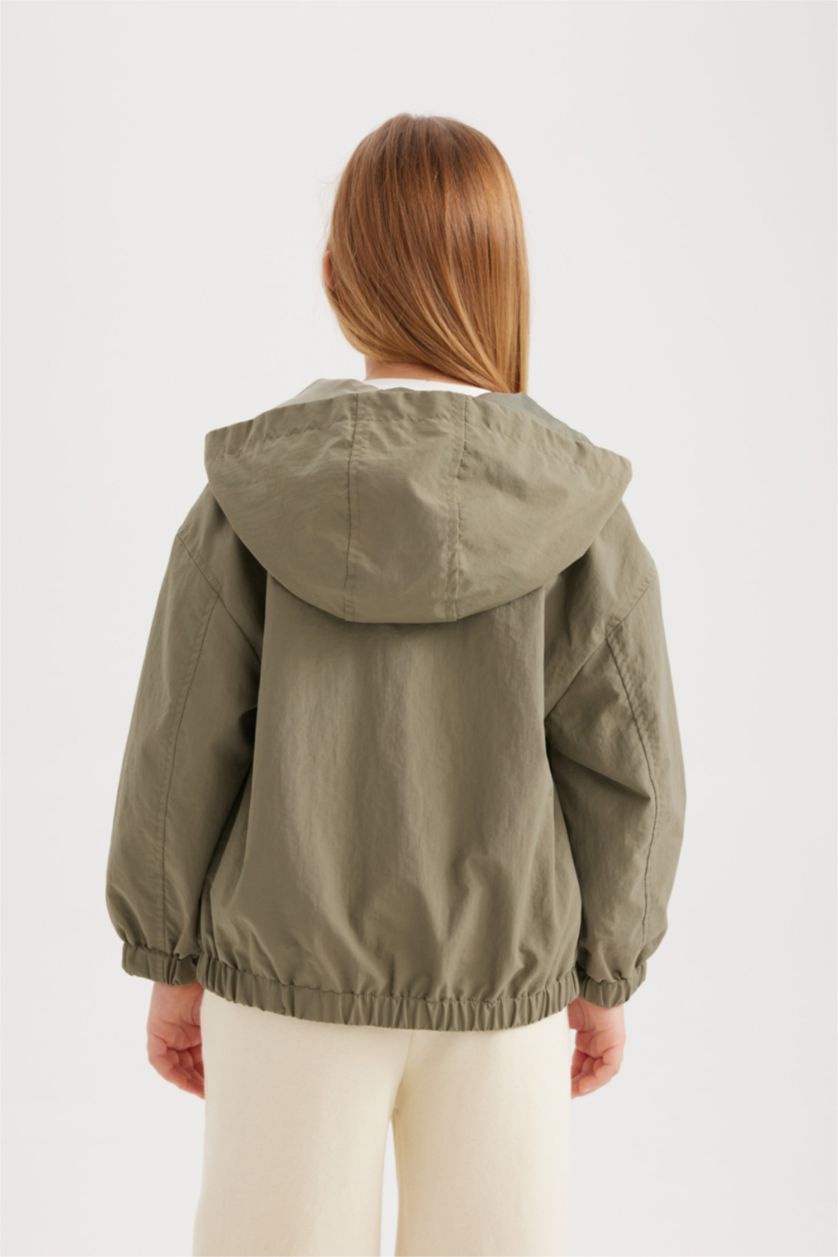 بنات كاكي جاكيت مطر بناتي مقاوم للماء بغطاء للرأس