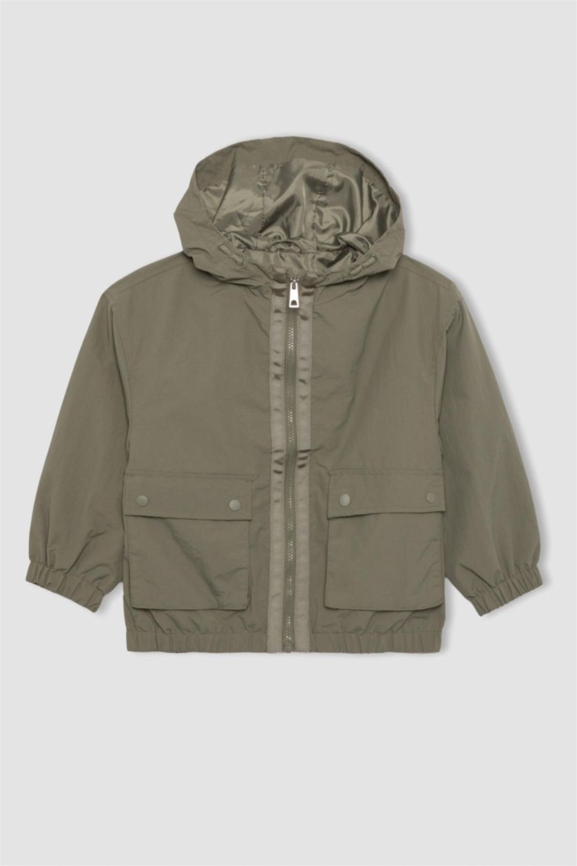 بنات كاكي جاكيت مطر بناتي مقاوم للماء بغطاء للرأس