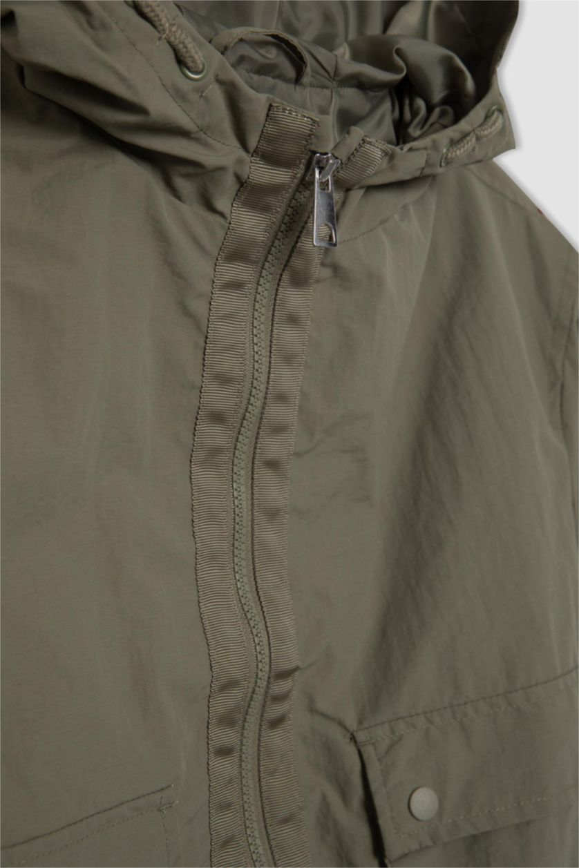 بنات كاكي جاكيت مطر بناتي مقاوم للماء بغطاء للرأس