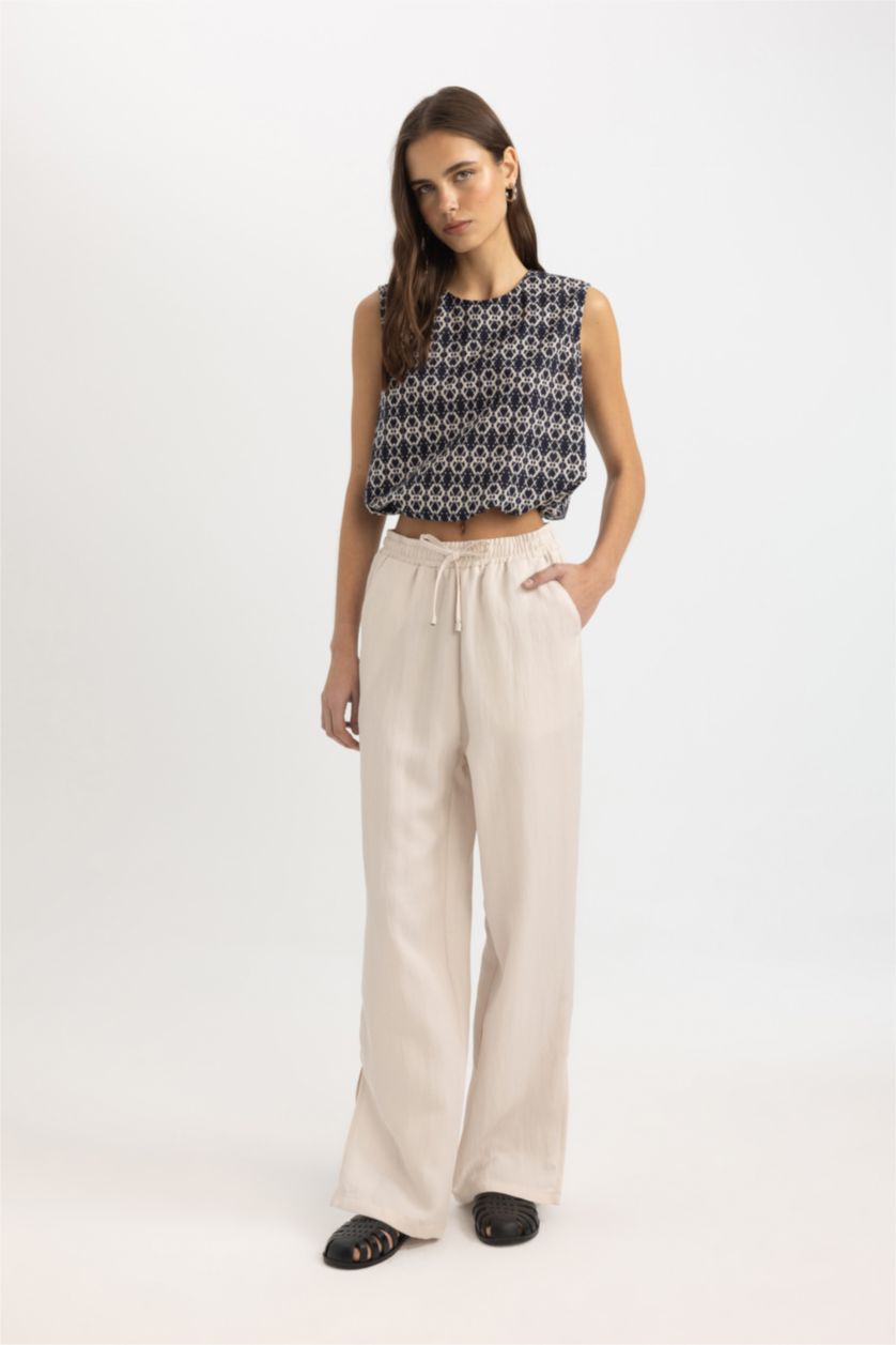 FEMME Beige High Waist Straight Fit Trousers