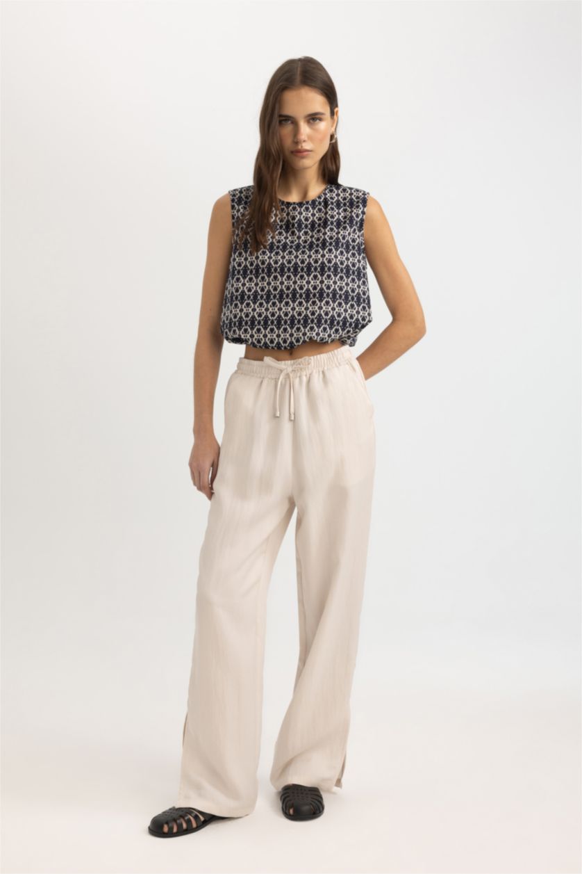 FEMME Beige High Waist Straight Fit Trousers