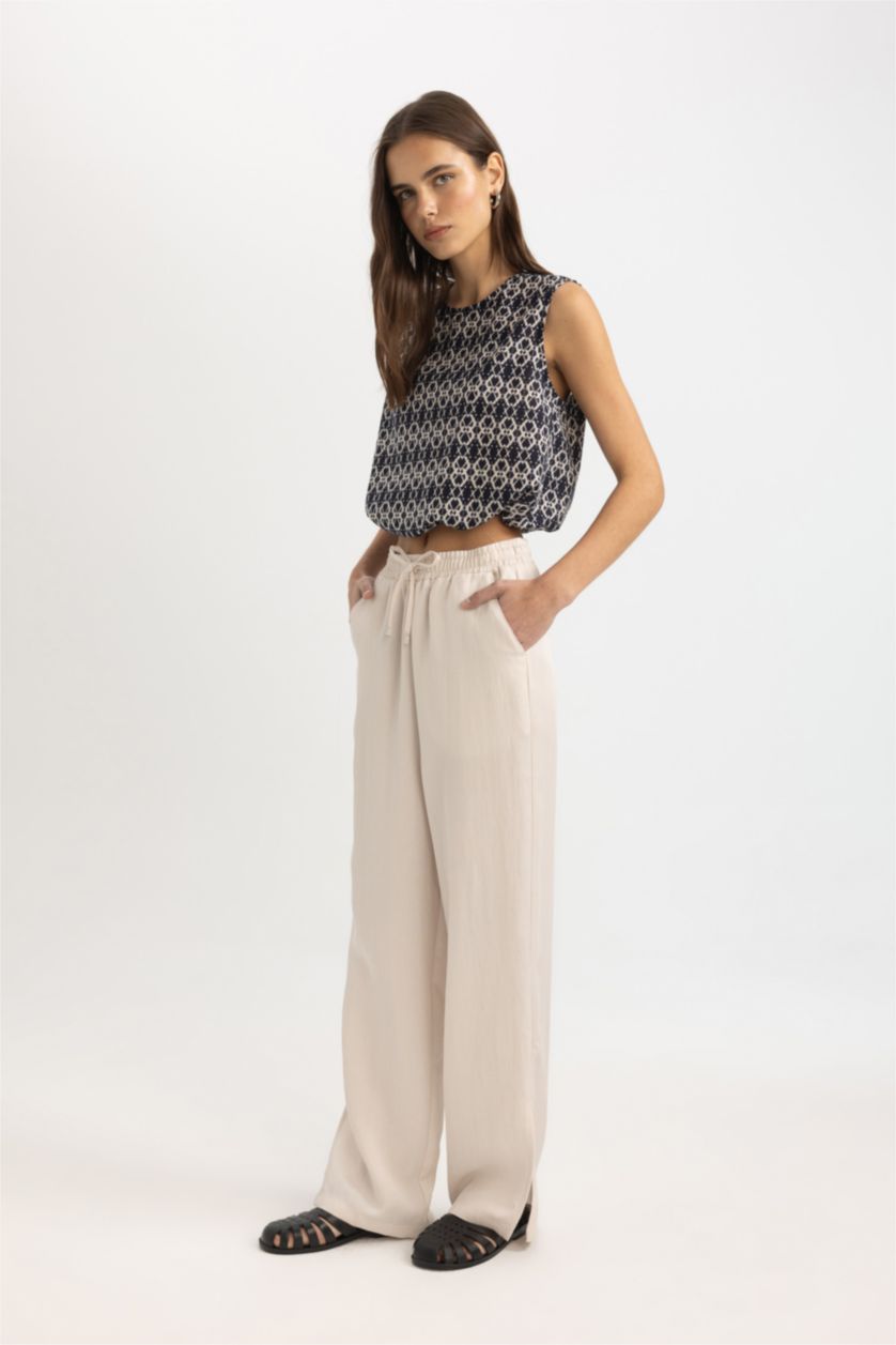 FEMME Beige High Waist Straight Fit Trousers