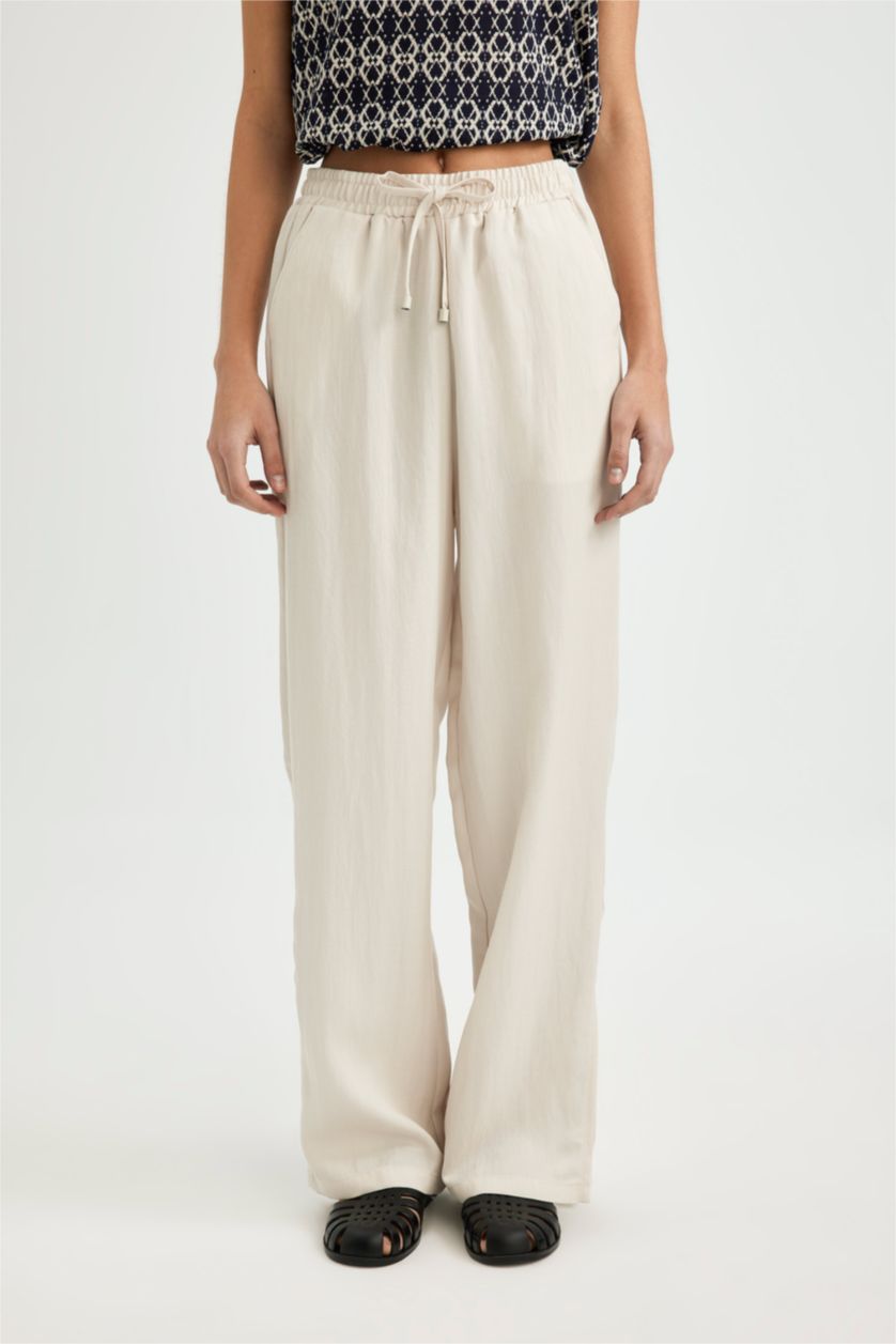FEMME Beige High Waist Straight Fit Trousers