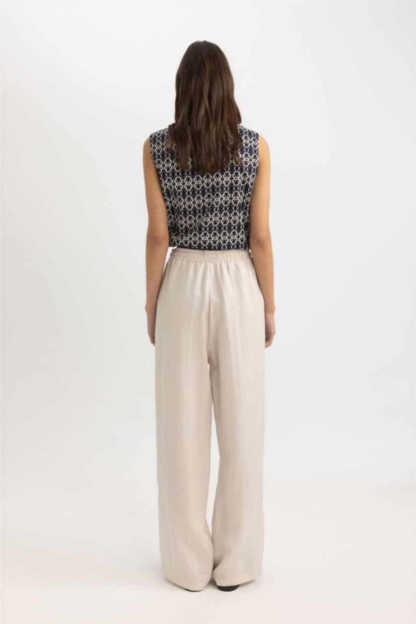 FEMME Beige High Waist Straight Fit Trousers