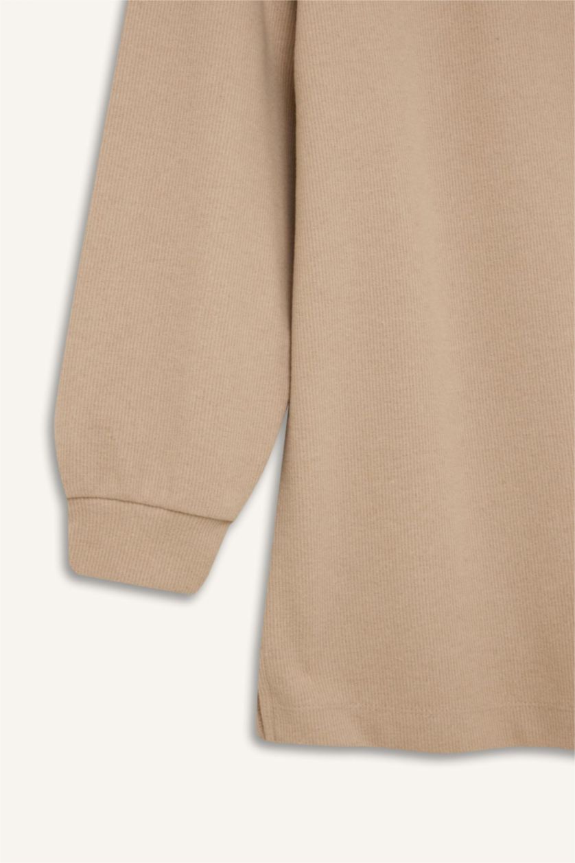 Kadın Bej Regular Fıt Selanik Kumaş Uzun Kollu Tunik