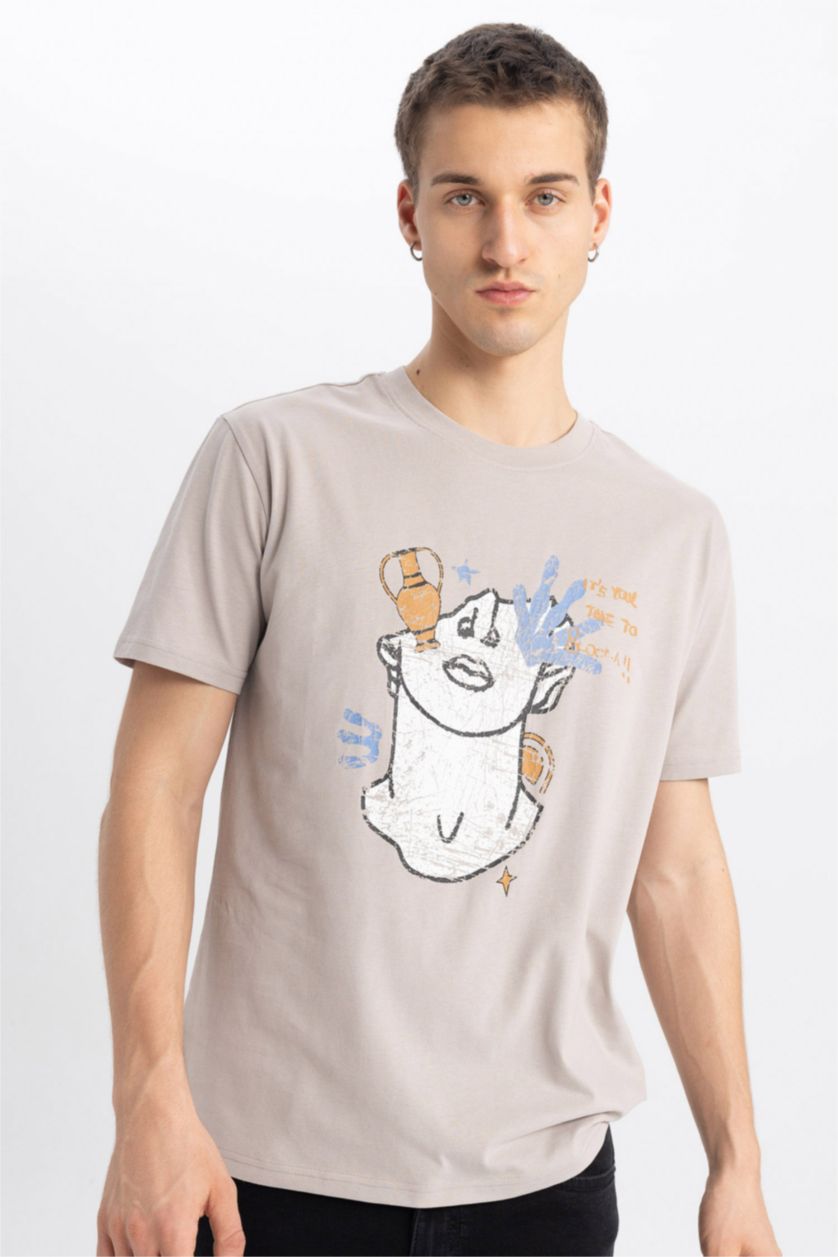 رجالي رمادي تيشيرت قصة عادية جيرسي برقبة مستديرة