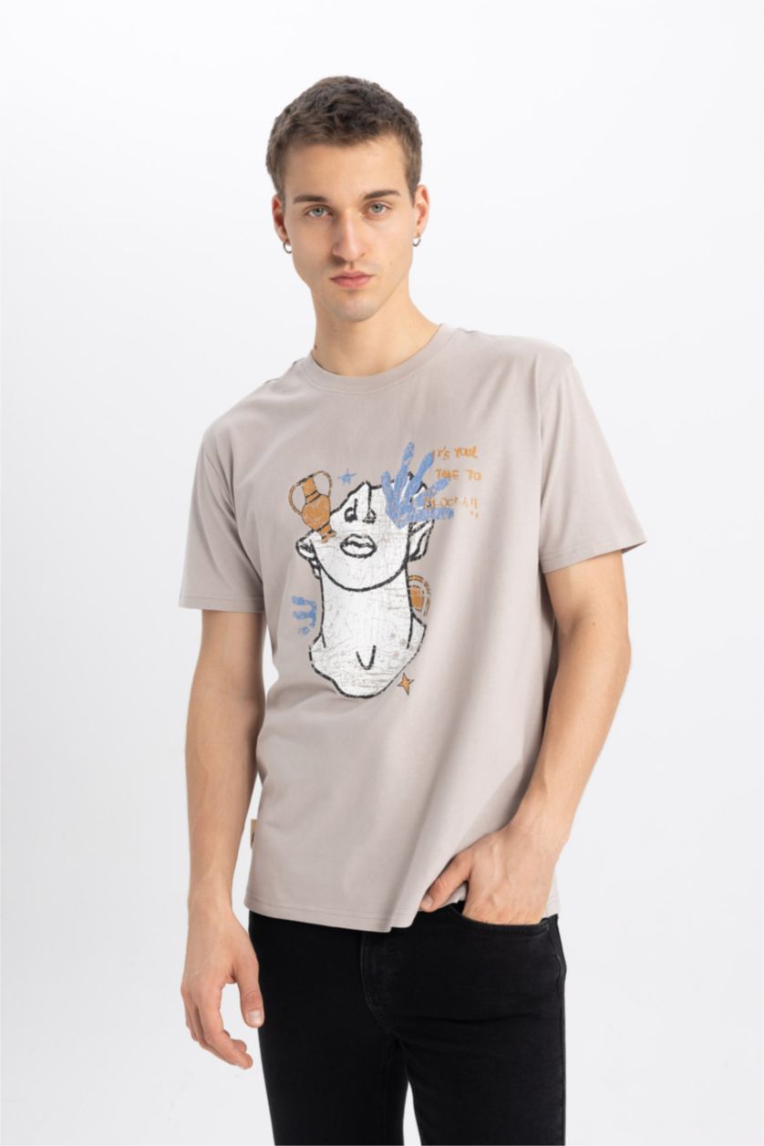 رجالي رمادي تيشيرت قصة عادية جيرسي برقبة مستديرة