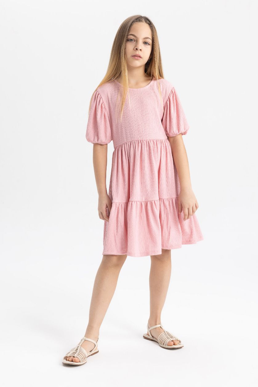 GIRLS & TEENS Pink Regular Fit Short Sleeve Knitted Dress