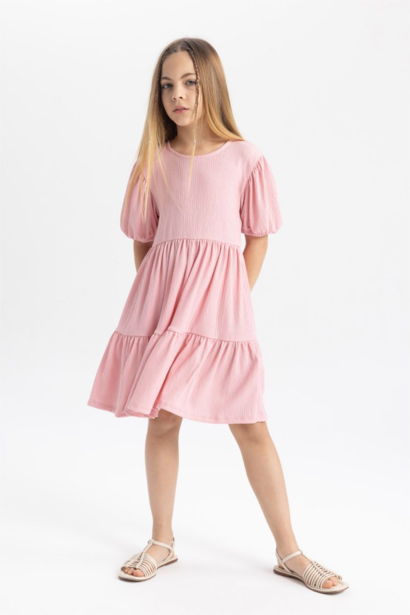 GIRLS & TEENS Pink Regular Fit Short Sleeve Knitted Dress
