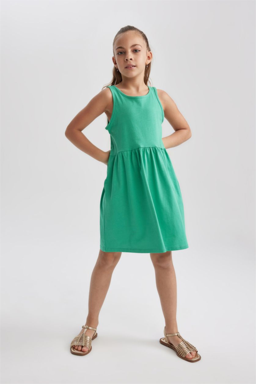 Kız Çocuk - Genç Kız Yeşil Kız Çocuk Basic Düz Kolsuz Elbise