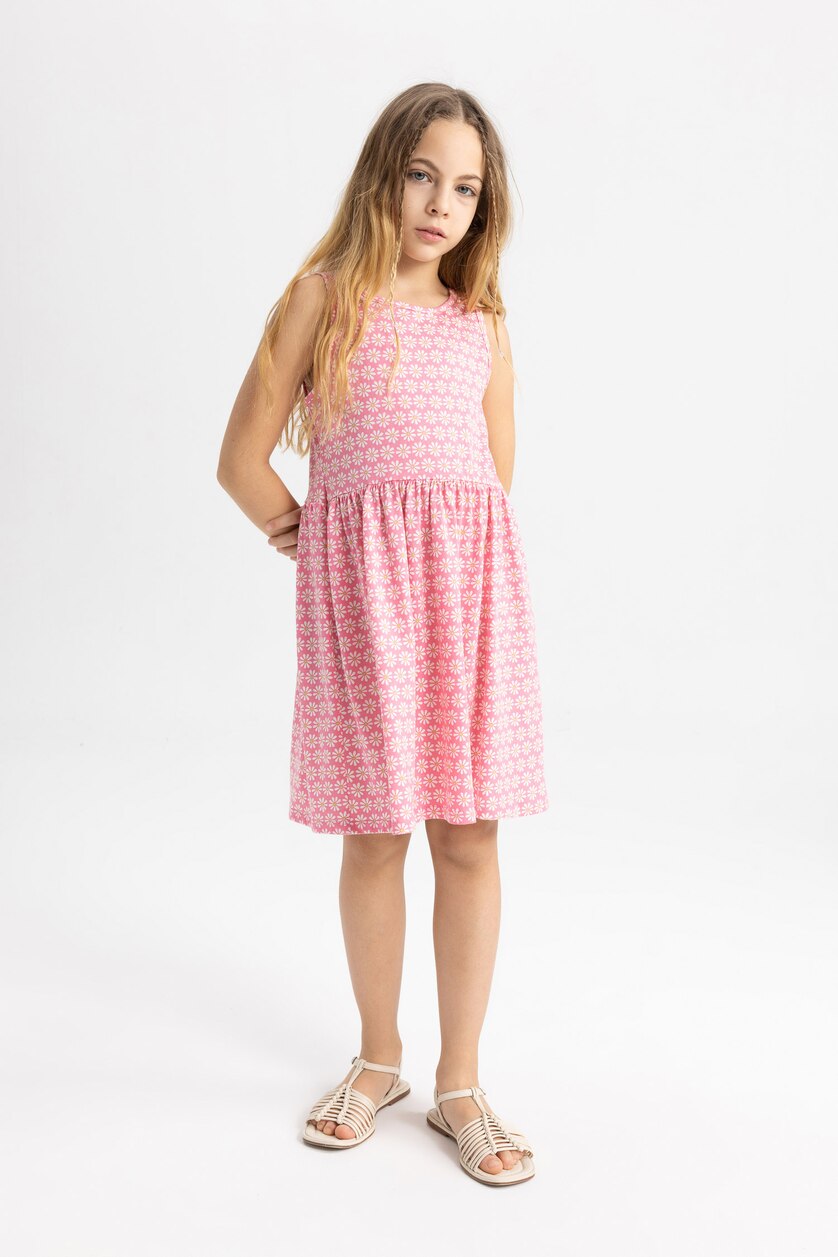 GIRLS & TEENS Pink Girl Patterned Sleeveless Dress