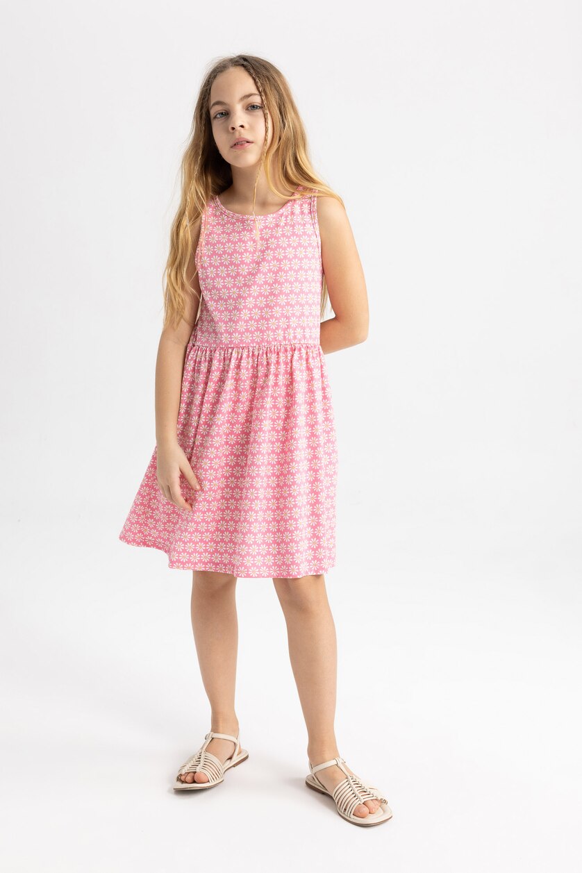 GIRLS & TEENS Pink Girl Patterned Sleeveless Dress