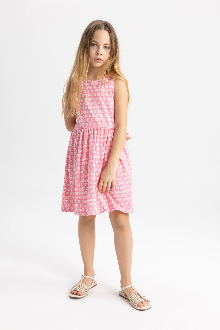 GIRLS & TEENS Pink Girl Patterned Sleeveless Dress