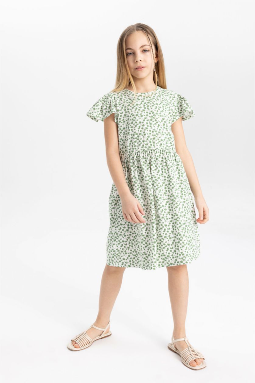 GIRLS & TEENS Ecru Girl Floral Short Sleeve Dress