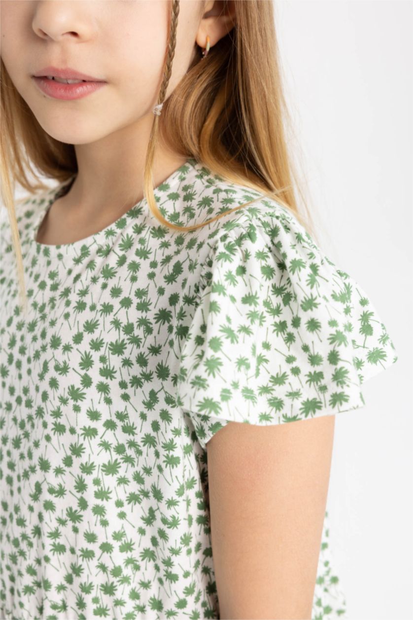 GIRLS & TEENS Ecru Girl Floral Short Sleeve Dress