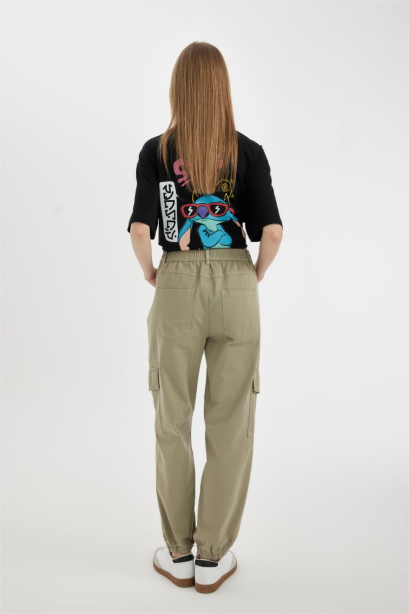 حريمي كاكي فاتح بنطلون كارجو جوجر بخصر عالي