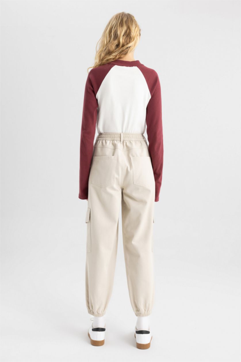 WOMAN Beige Cargo Jogger Gabardine Trousers
