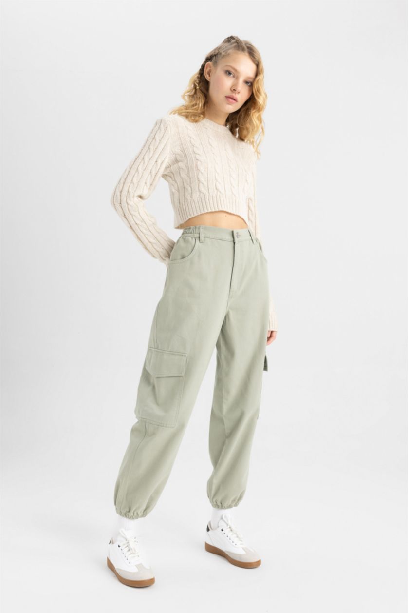 WOMAN Green Cargo Jogger Gabardine Trousers