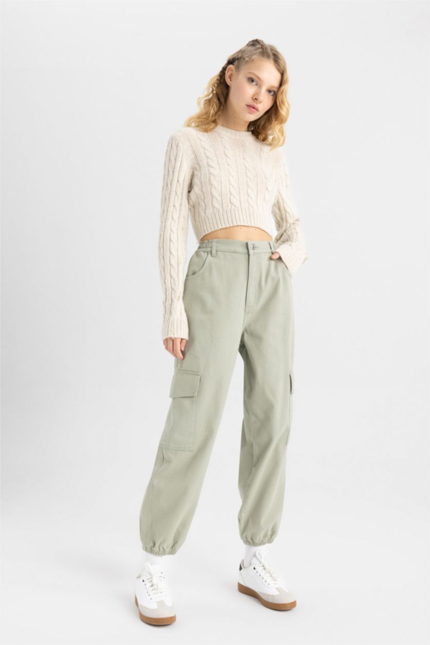 WOMAN Green Cargo Jogger Gabardine Trousers
