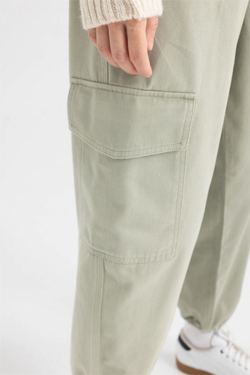 WOMAN Green Cargo Jogger Gabardine Trousers