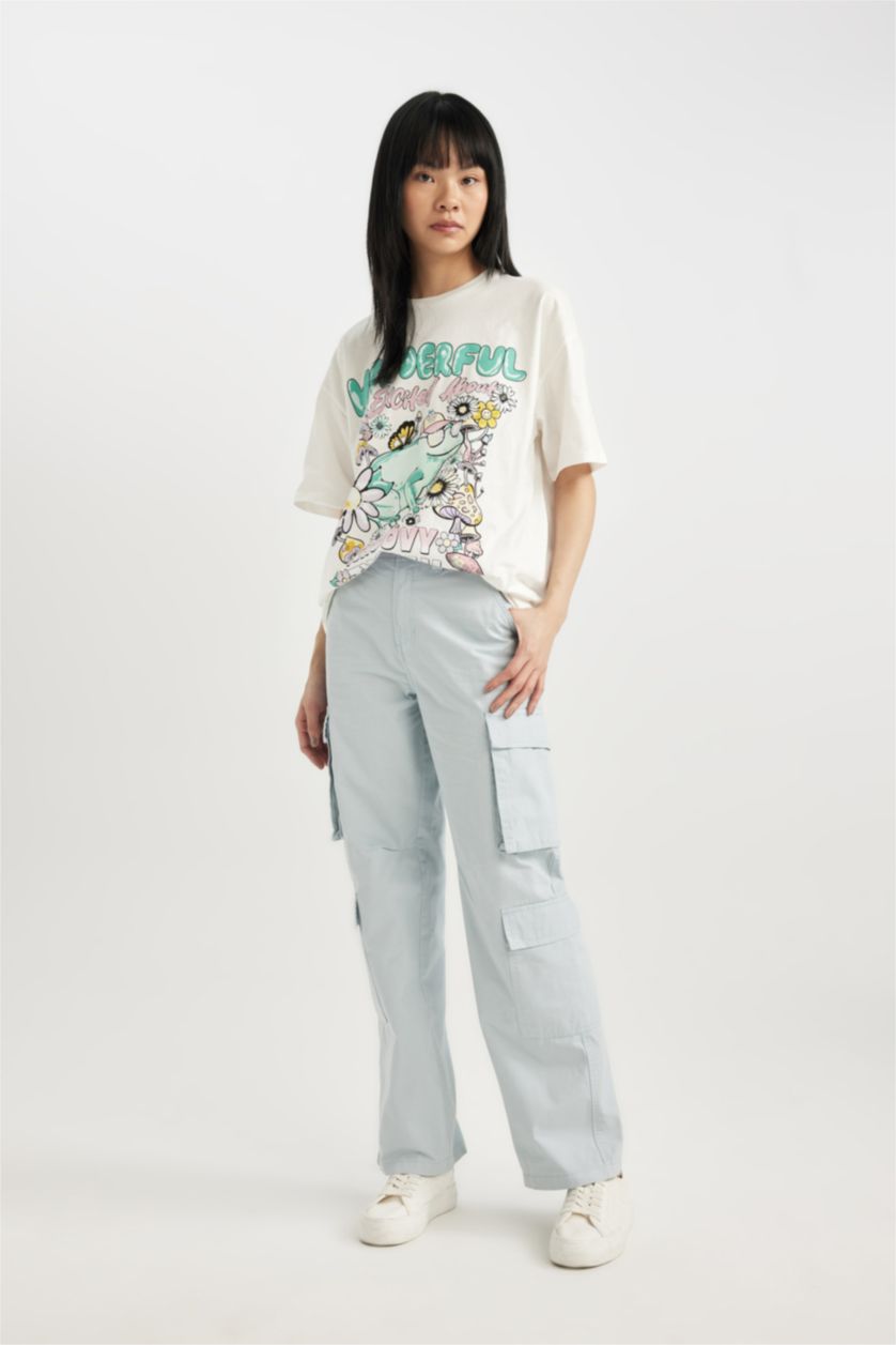 Женщины Светло-синий Брюки карго прямого кроя из габардина