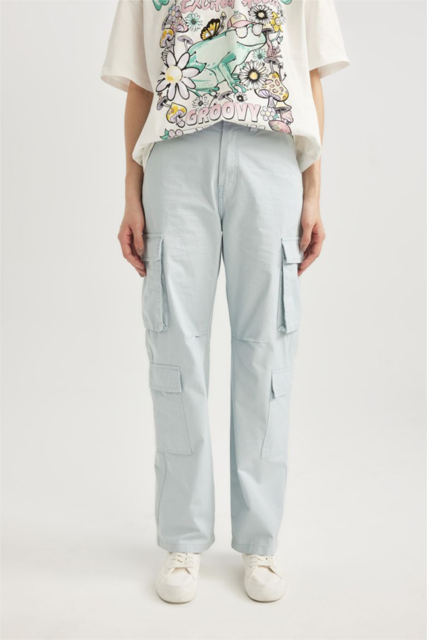 Женщины Светло-синий Брюки карго прямого кроя из габардина