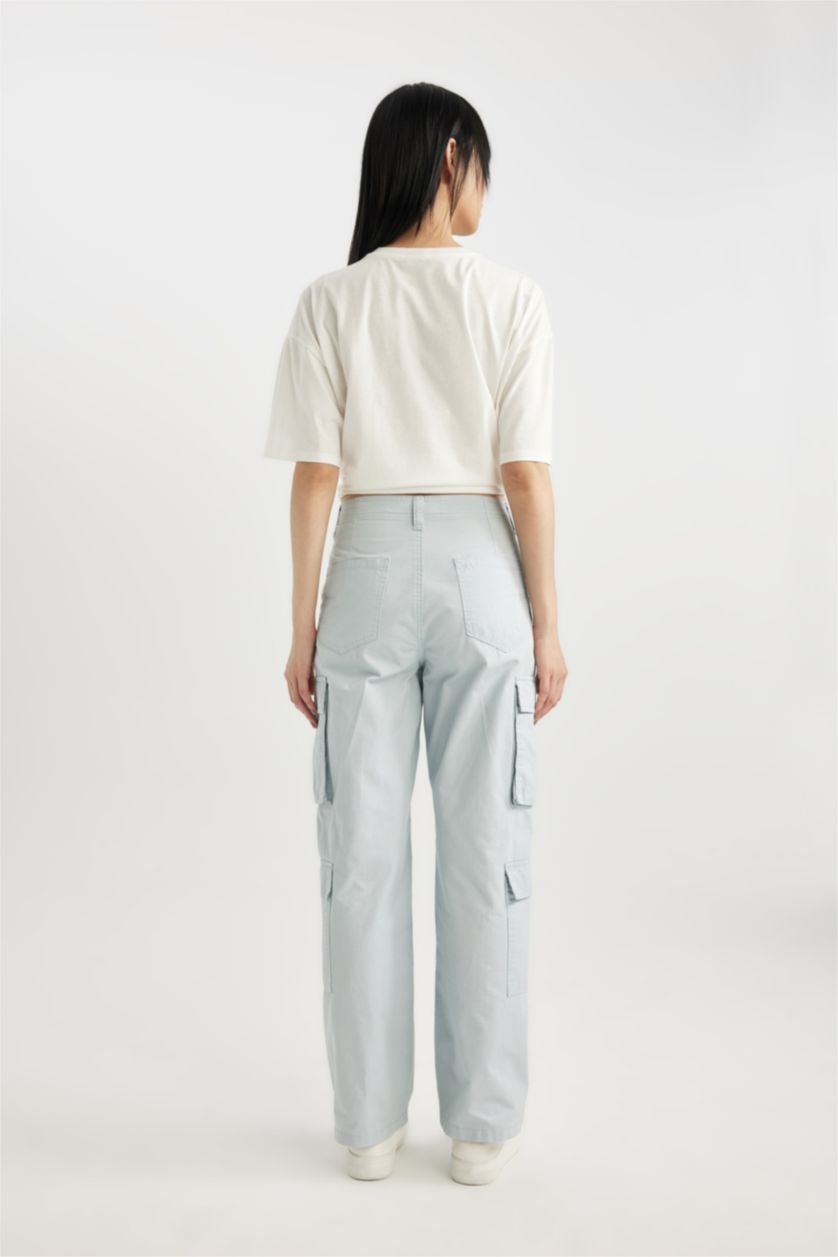 Женщины Светло-синий Брюки карго прямого кроя из габардина
