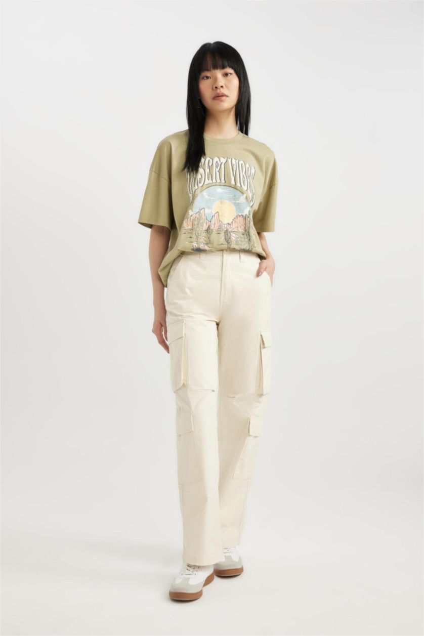 نساء اللون الحجري بنطلون كارجو جبردين بقصة مستقيمة