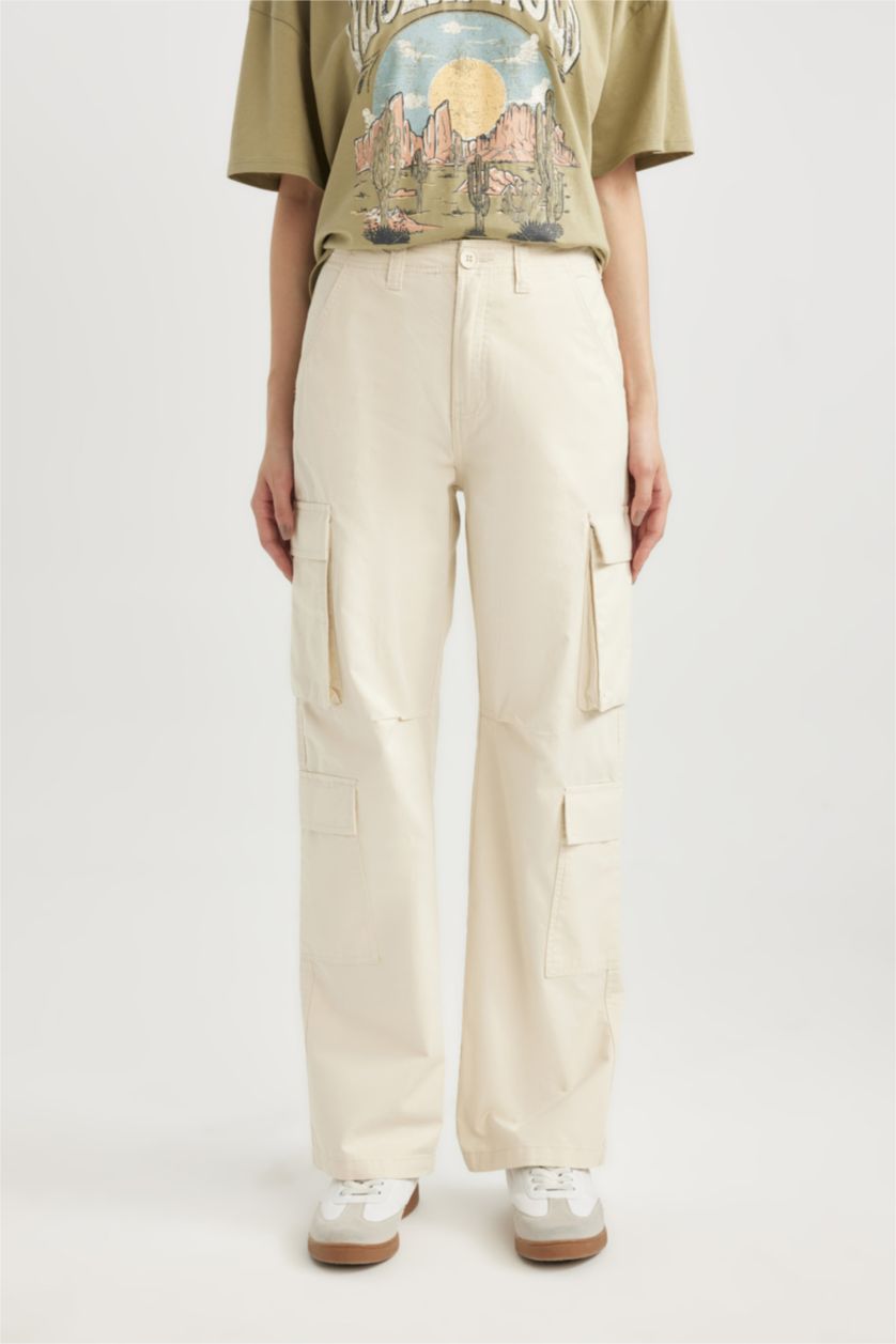 نساء اللون الحجري بنطلون كارجو جبردين بقصة مستقيمة