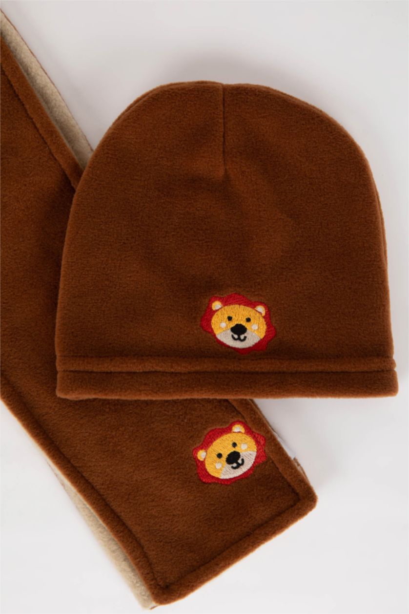 BABY BOY Orange Baby Boy 2 Piece Fleece Scarf Beret Set