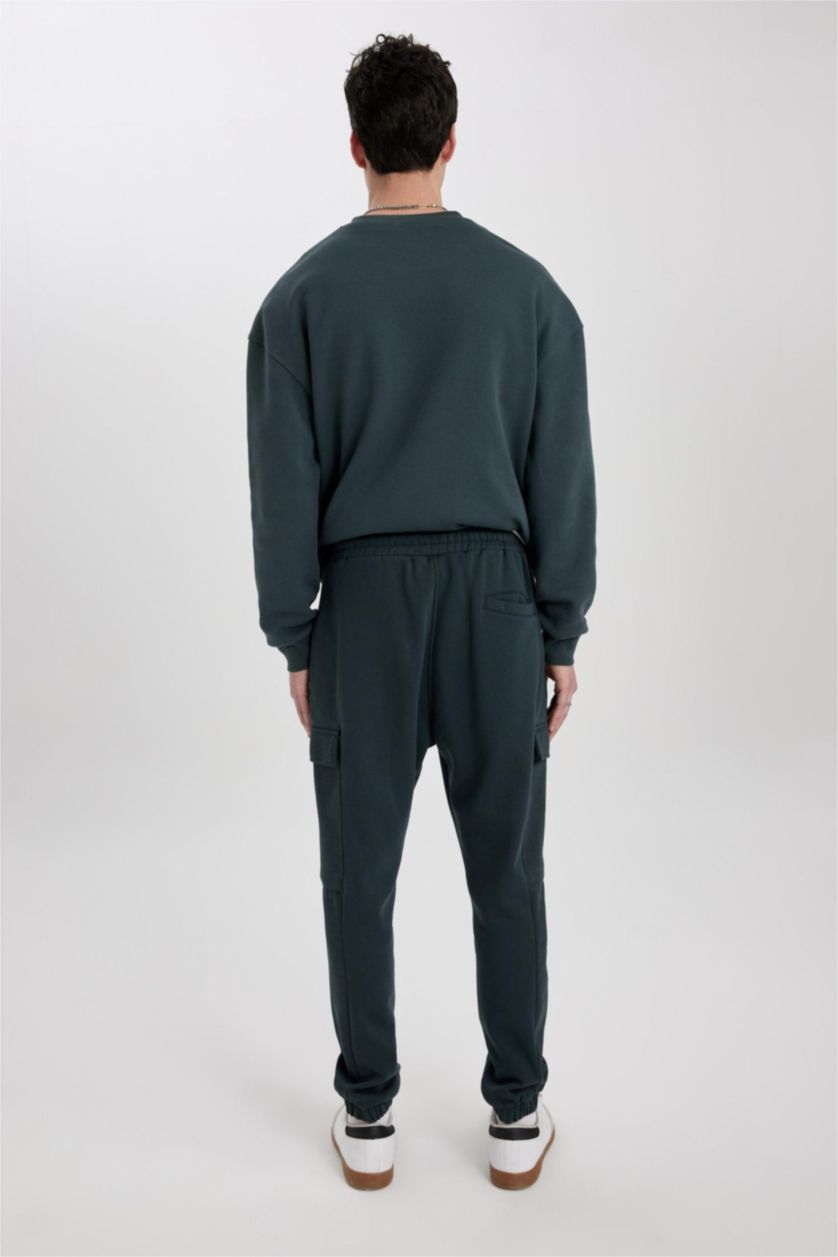 Man Dark Green Regular Fit Flannel Pocket Long Leg Sweatpants