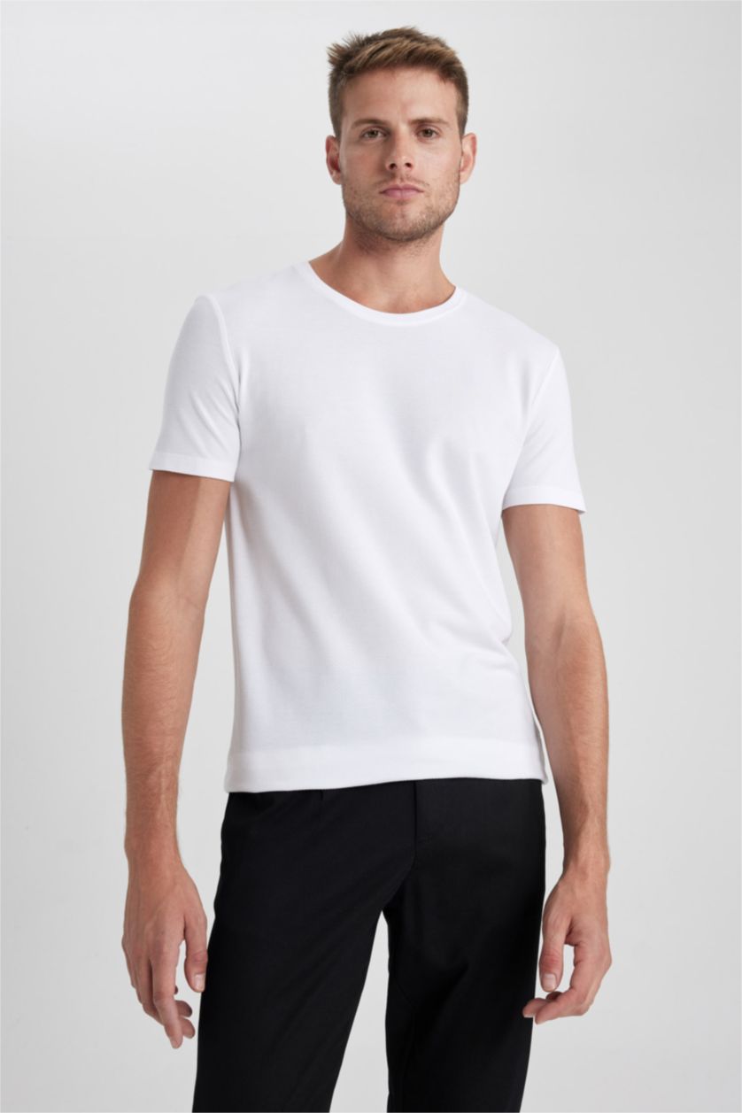 HOMME Blanc T-Shirt Coupe Slim Col Rond