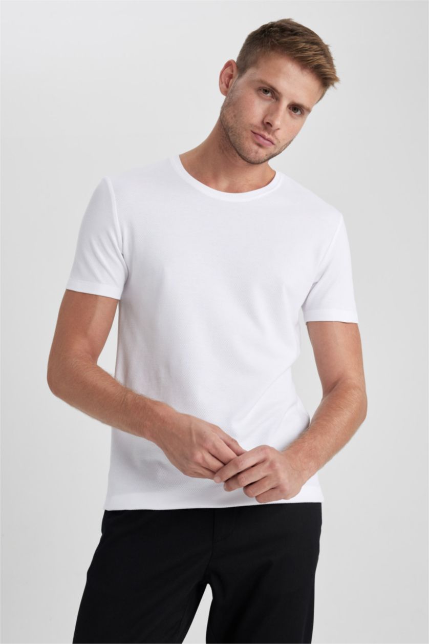 HOMME Blanc T-Shirt Coupe Slim Col Rond