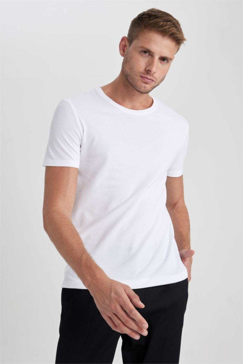 HOMME Blanc T-Shirt Coupe Slim Col Rond