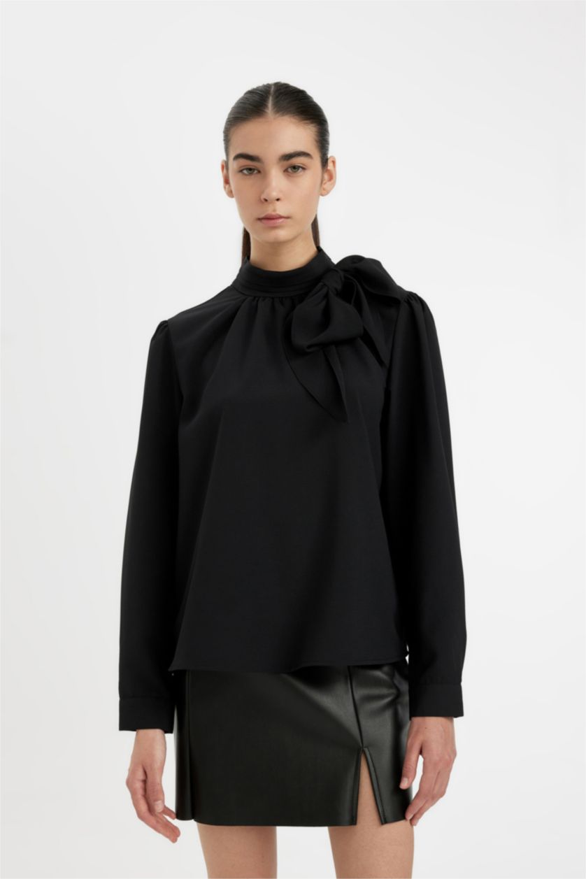 Әйелдерге қара қалыпты пішім боути Ұзын Жеңді Блуза