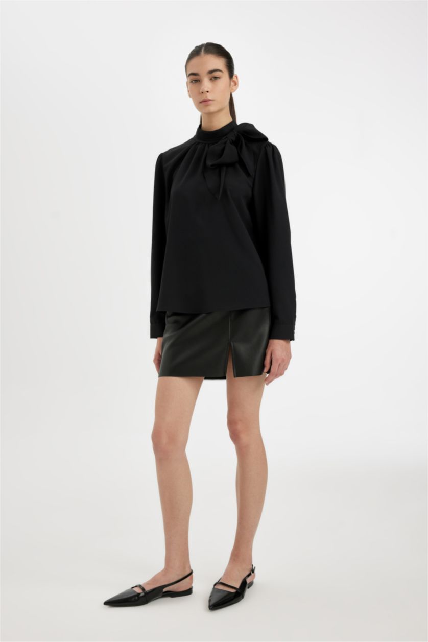 Әйелдерге қара қалыпты пішім боути Ұзын Жеңді Блуза