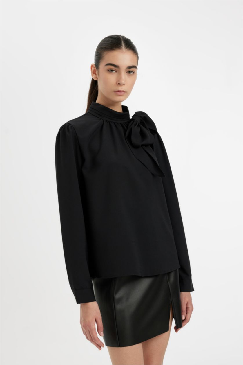 Әйелдерге қара қалыпты пішім боути Ұзын Жеңді Блуза