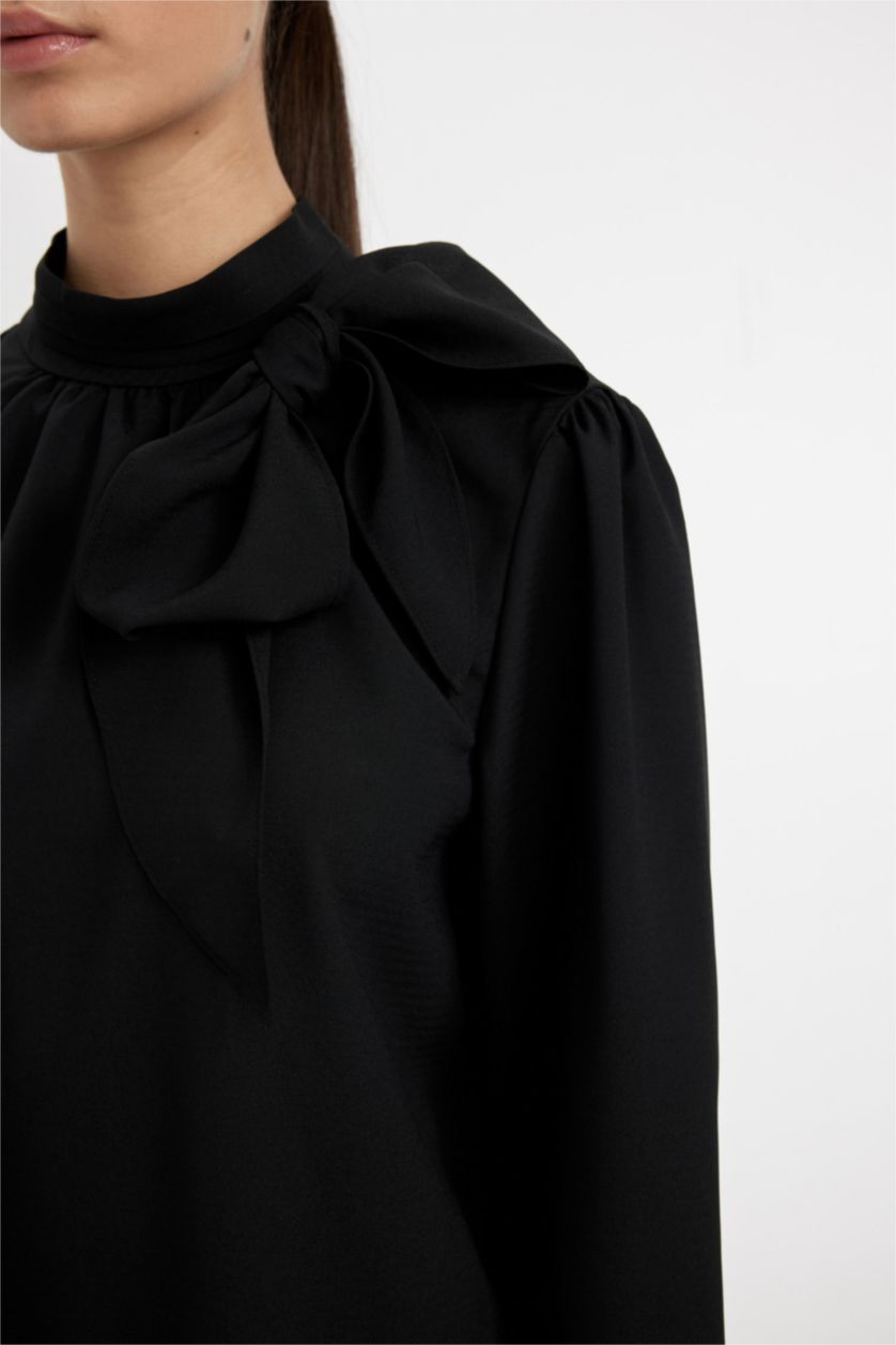 Әйелдерге қара қалыпты пішім боути Ұзын Жеңді Блуза