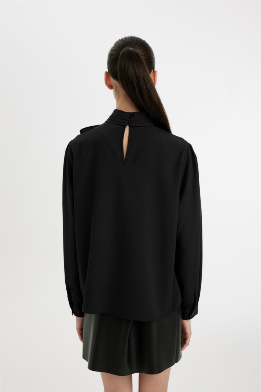 Әйелдерге қара қалыпты пішім боути Ұзын Жеңді Блуза