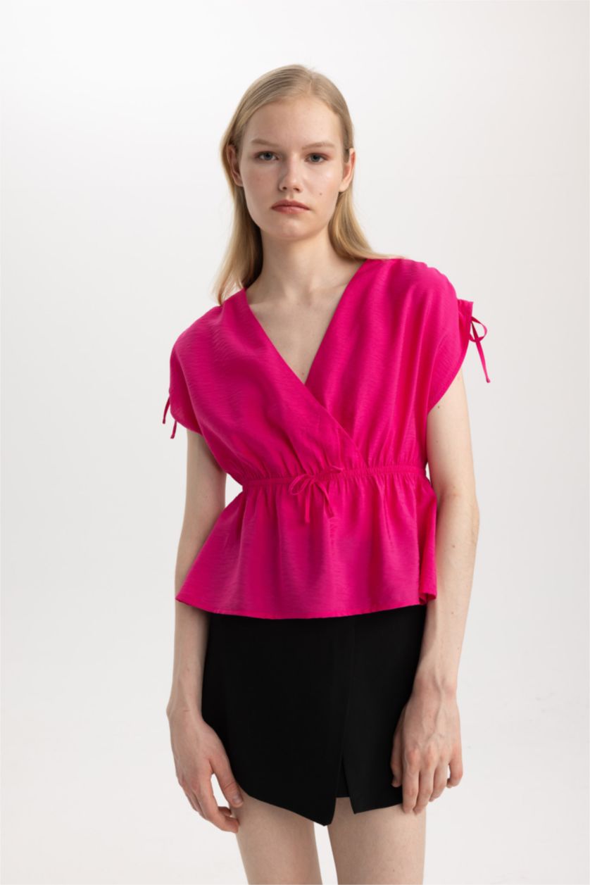 Женщины Фуксия Блузка с V-образным вырезом