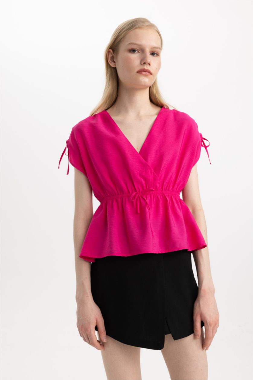 Женщины Фуксия Блузка с V-образным вырезом