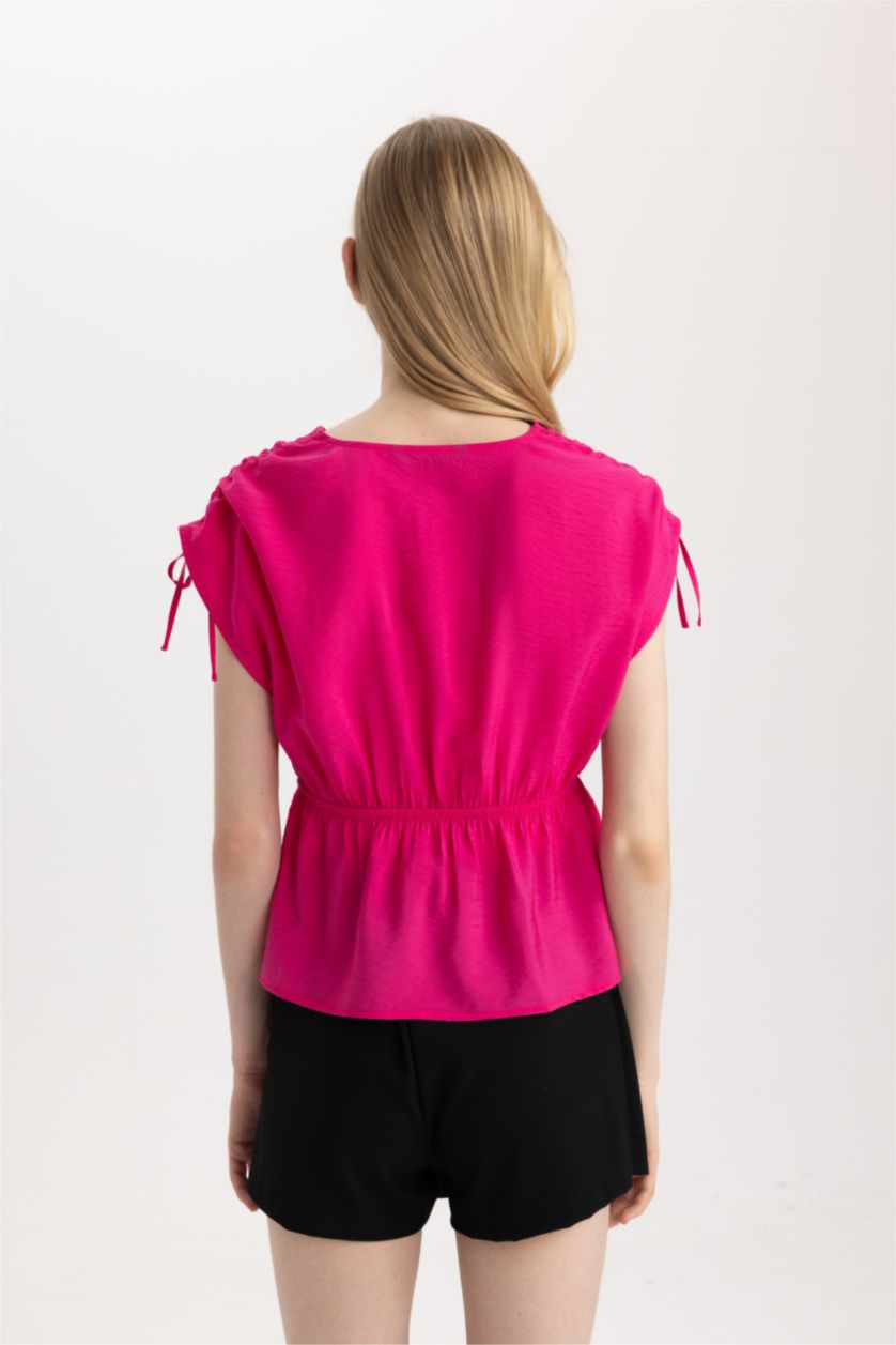 Женщины Фуксия Блузка с V-образным вырезом