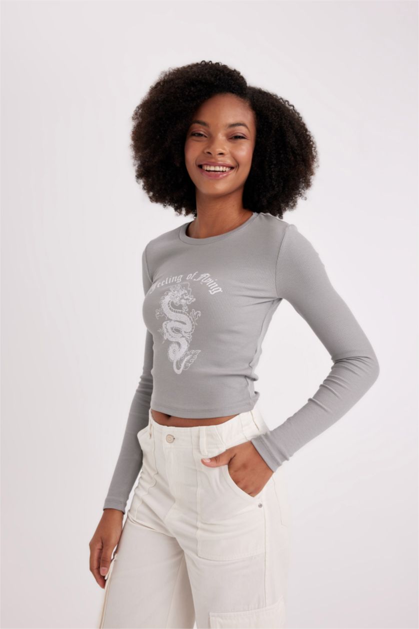 WOMAN Light Grey Slim Fit Crew Neck Camisole Long Sleeve T-Shirt