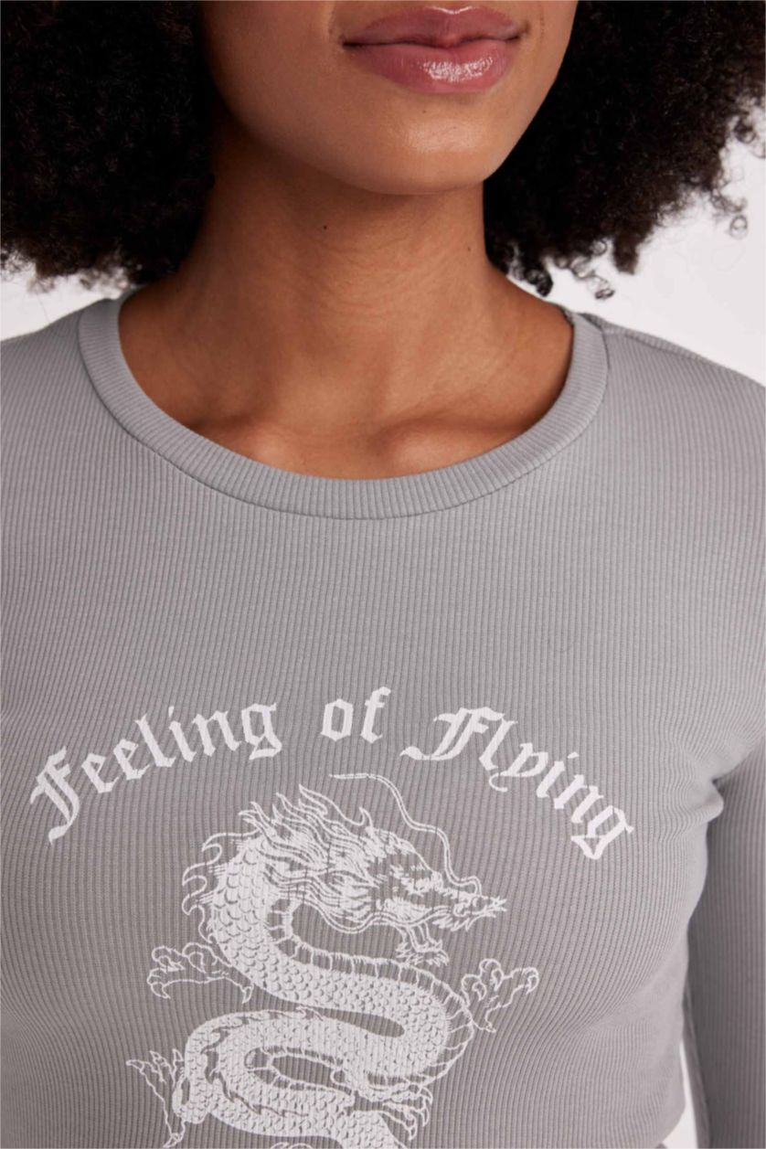 WOMAN Light Grey Slim Fit Crew Neck Camisole Long Sleeve T-Shirt