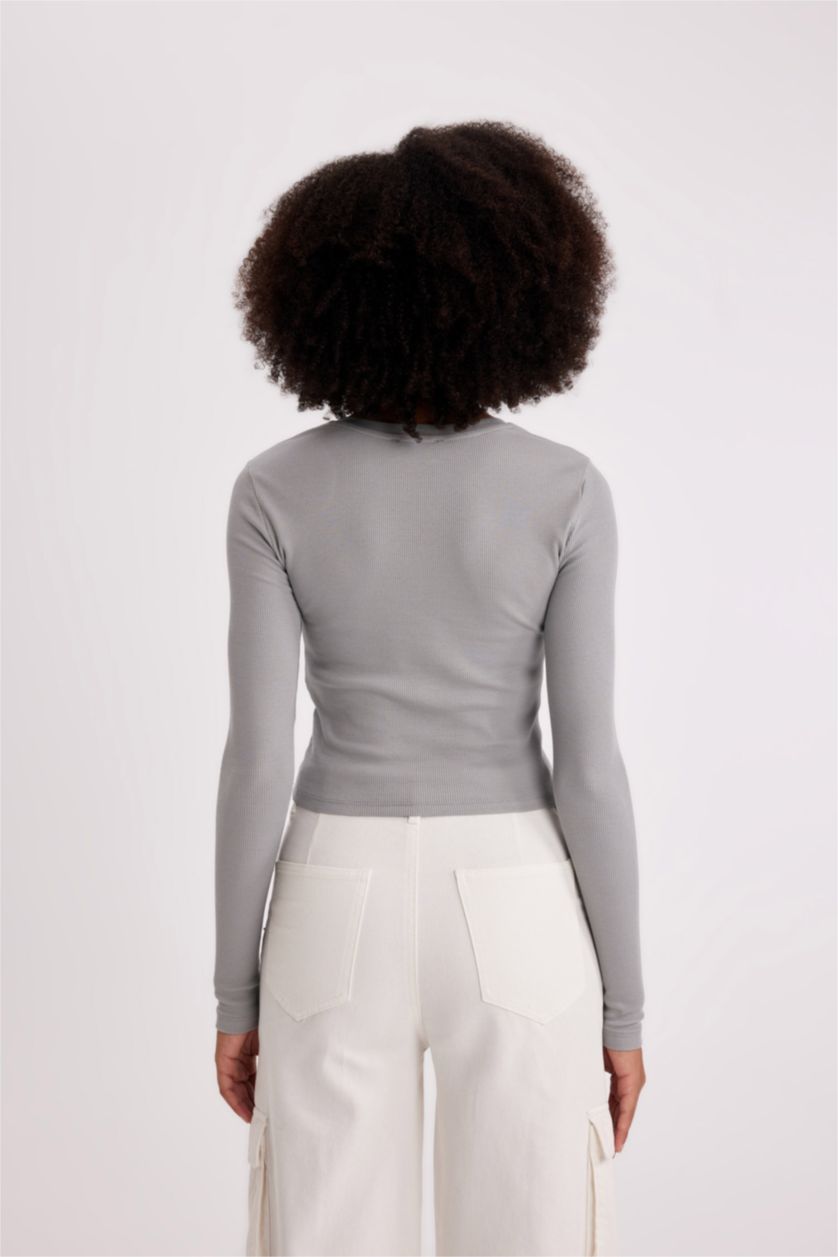 WOMAN Light Grey Slim Fit Crew Neck Camisole Long Sleeve T-Shirt