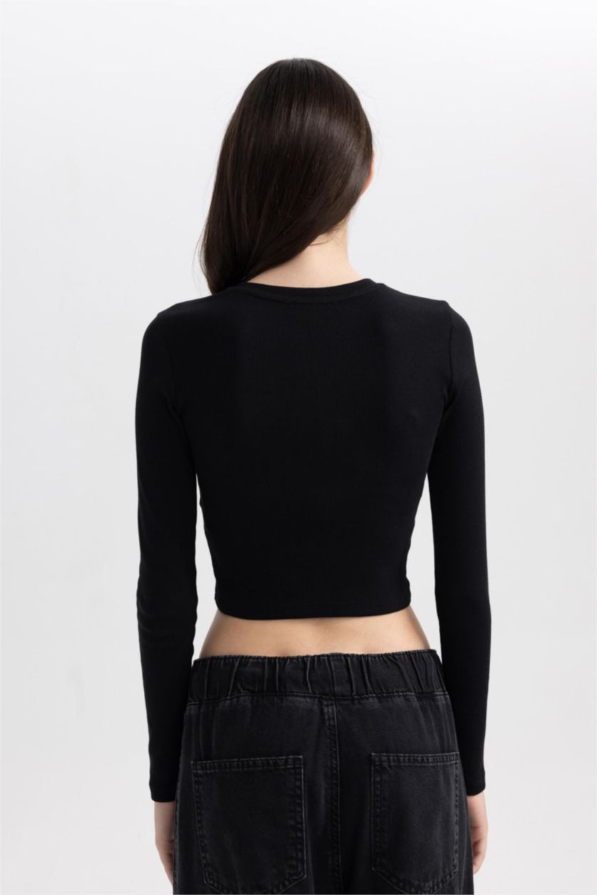 نساء أسود تيشيرت كم طويل مضلع سليم فيت برقبة مستديرة